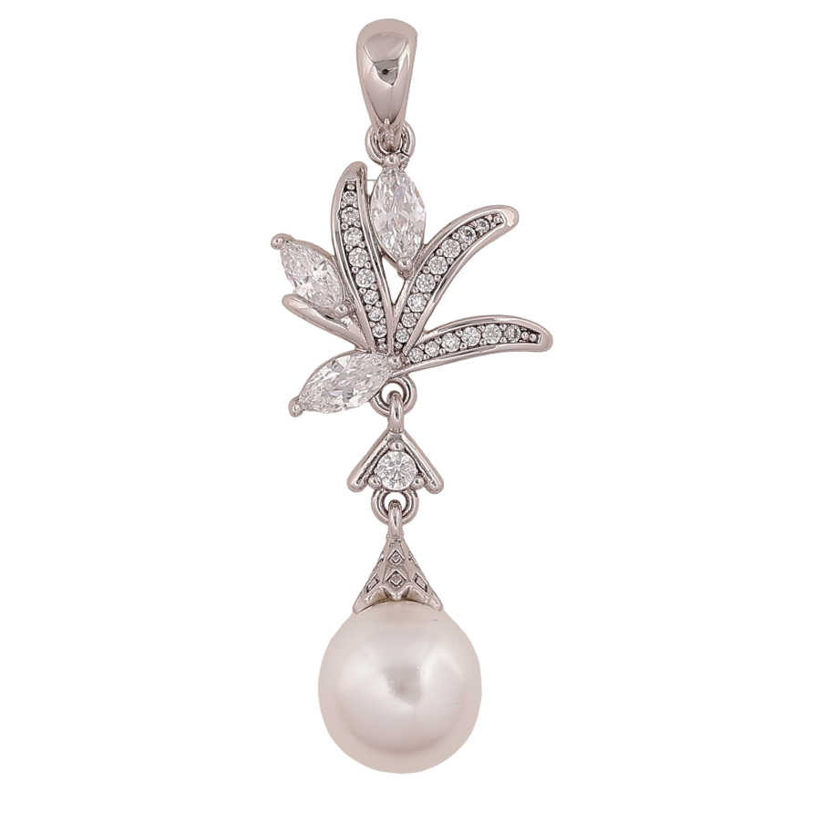 Кулон Xuping колір Родій "Витончена підвіска з перлиною" для ланцюжка до 5мм фото №1