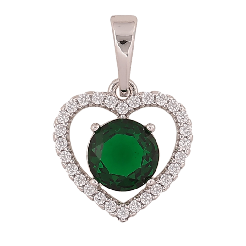 Кулон Xuping колір Родій "Серце з зеленим кристалом" для ланцюжка до 6мм фото №1