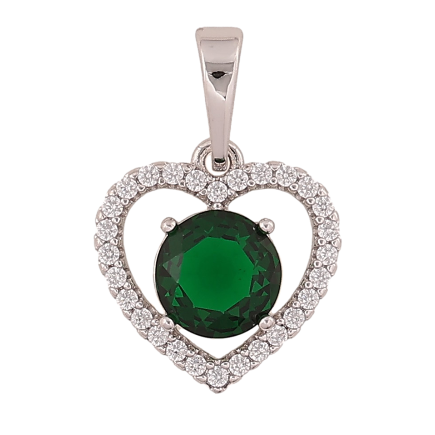 Кулон Xuping колір Родій "Серце з зеленим кристалом" для ланцюжка до 6мм фото №1