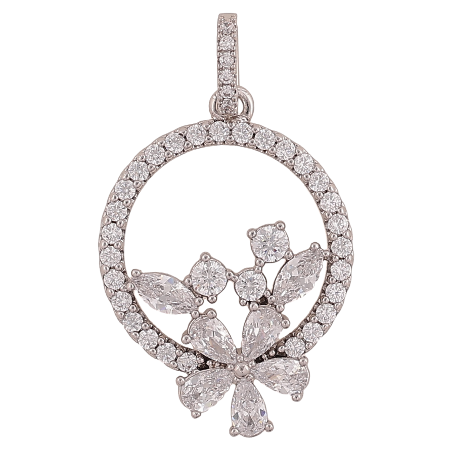 Кулон Xuping колір Родій "Кристальні квіточки в колечках" для ланцюжка до 5мм фото №1