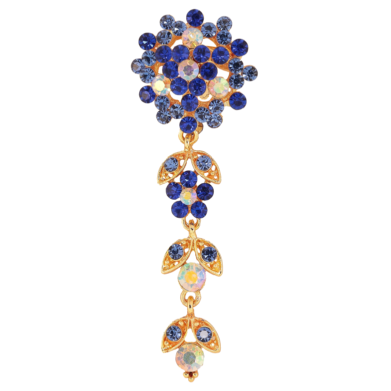 Брошка "Квітка-підвіска з синіми стразами" фото №17