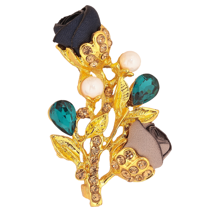 Брошка "Гілочка з синьо-сірими квіточками, стразами та перлинами" фото №9