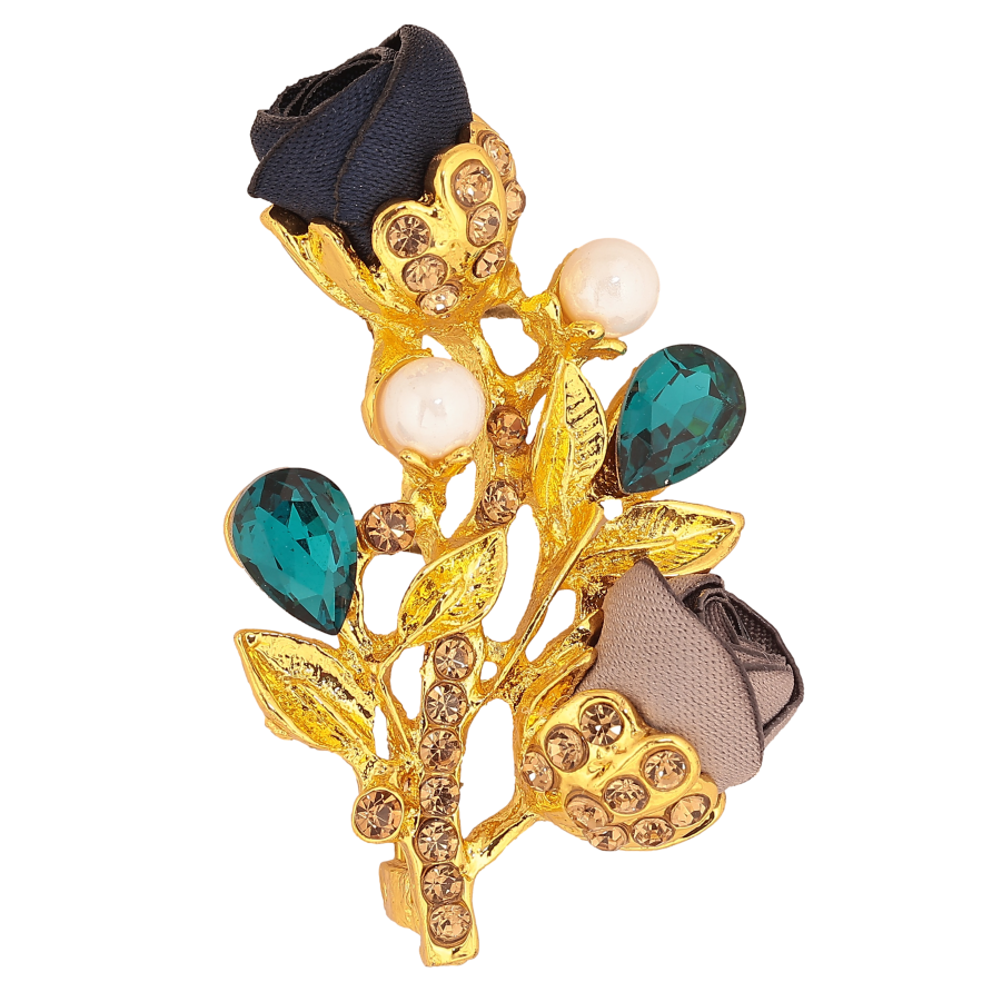 Брошка "Гілочка з синьо-сірими квіточками, стразами та перлинами" фото №1 Брошка "Гілочка з синьо-сірими квіточками, стразами та перлинами" фото №1