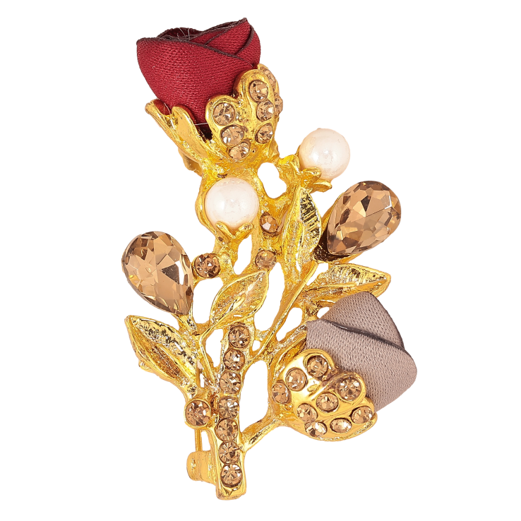 Брошка "Гілочка з червоно-сірими квіточками, стразами та перлинами" фото №24