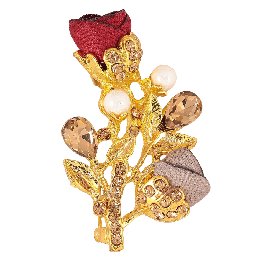 Брошка "Гілочка з червоно-сірими квіточками, стразами та перлинами" фото №1 Брошка "Гілочка з червоно-сірими квіточками, стразами та перлинами" фото №1