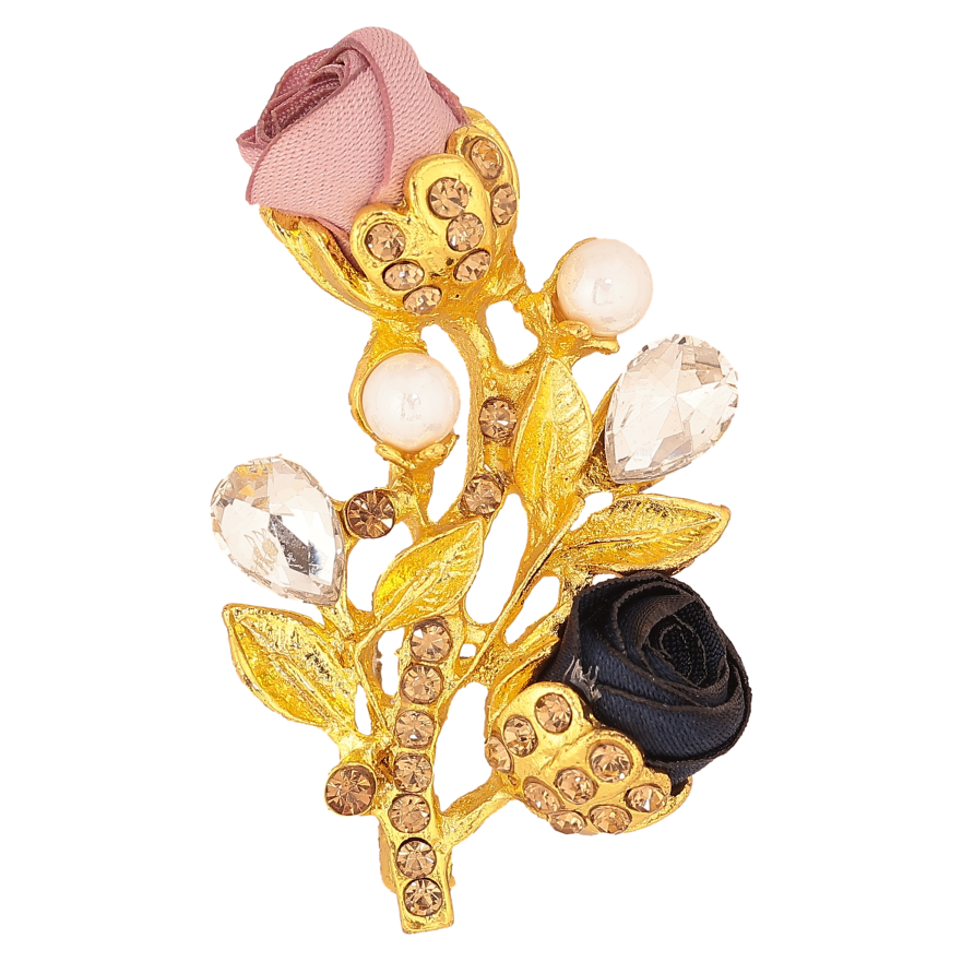 Брошка "Гілочка з рожево-синіми квіточками, стразами та перлинами" фото №1