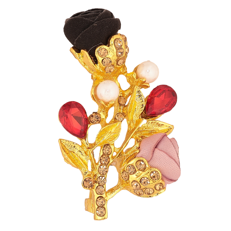 Брошка "Гілочка з чорно-рожевими квіточками, стразами та перлинами" фото №10