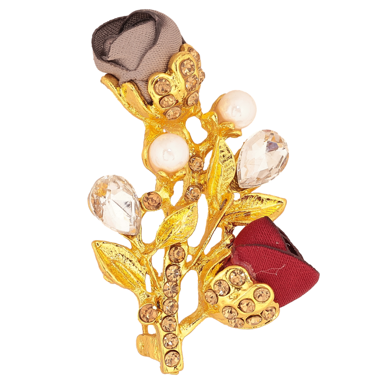 Брошка "Гілочка з червоно-бежевими квіточками, стразами та перлинами" фото №3 Брошка "Гілочка з червоно-бежевими квіточками, стразами та перлинами" фото №3