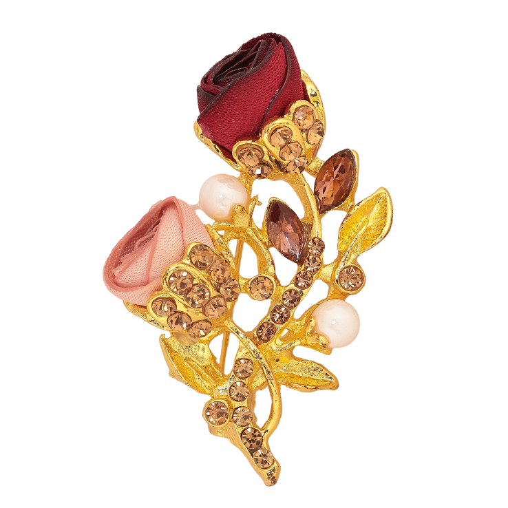 Брошка "Гілочка з рожево-червоними квіточками, стразами та перлинами" фото №14