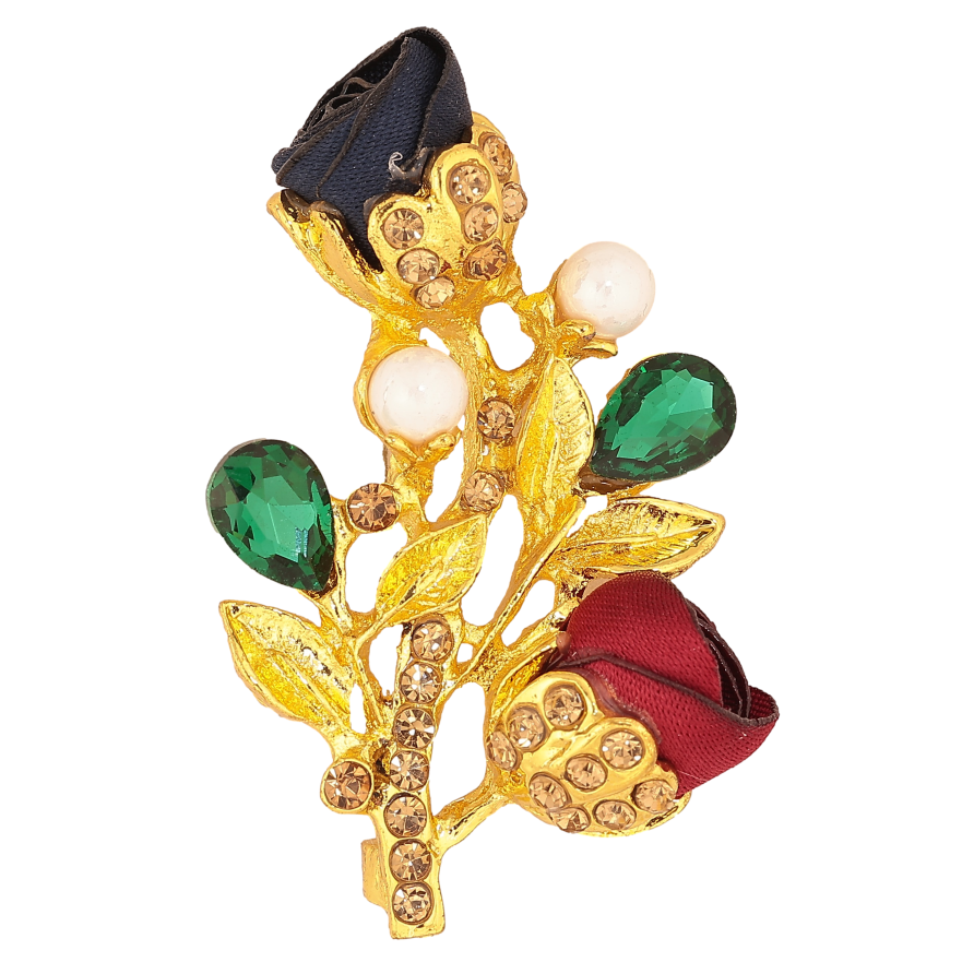 Брошка "Гілочка з червоно-синіми квіточками, стразами та перлинами" фото №1 Брошка "Гілочка з червоно-синіми квіточками, стразами та перлинами" фото №1