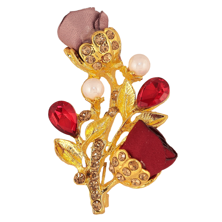 Брошка "Гілочка з бежево-червоними квіточками, стразами та перлинами" фото №2 Брошка "Гілочка з бежево-червоними квіточками, стразами та перлинами" фото №2