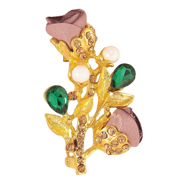 Брошка "Гілочка з бежевими квіточками, стразами та перлинами" фото №25