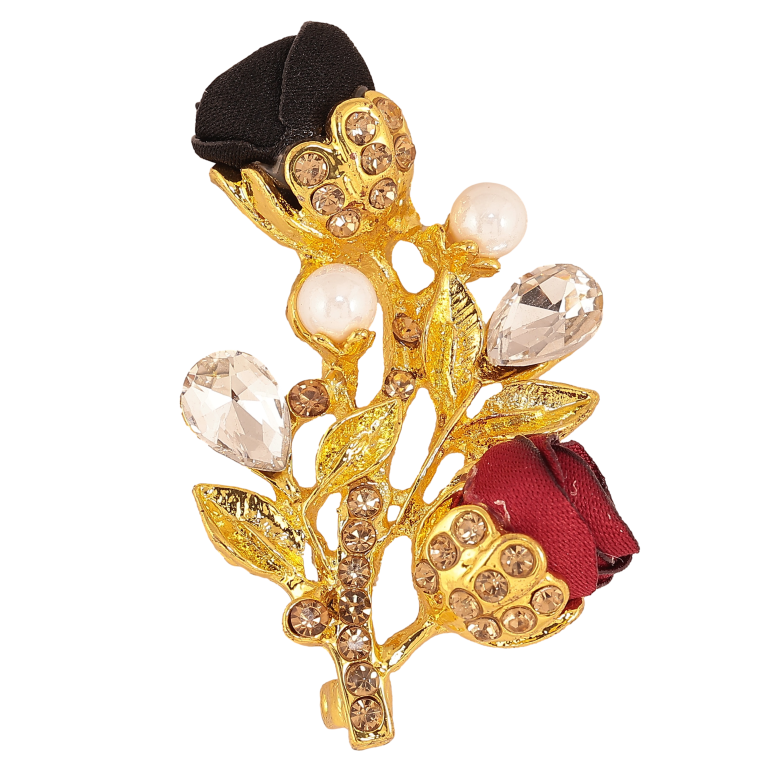 Брошь "Веточка с красно-черными цветочками, стразами и жемчужинами" фото №1 Брошь "Веточка с красно-черными цветочками, стразами и жемчужинами" фото №1