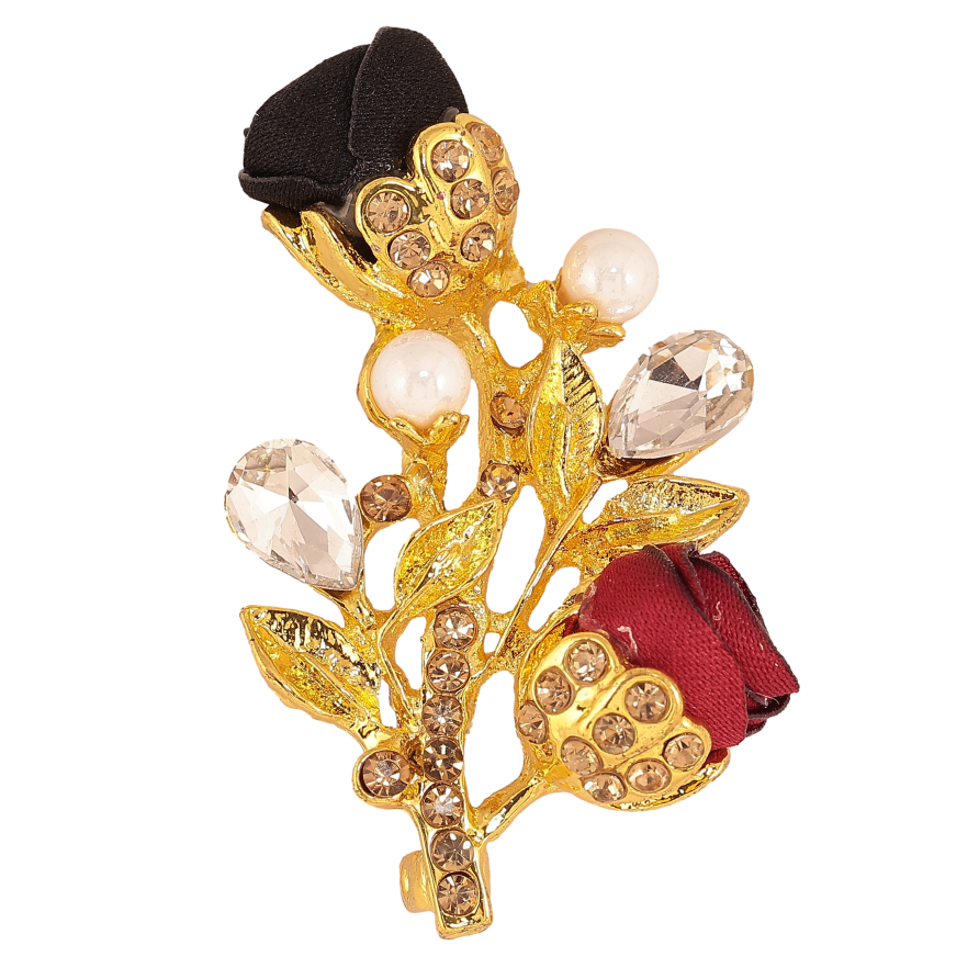 Брошка "Гілочка з червоно-чорними квіточками, стразами та перлинами" фото №1 Брошка "Гілочка з червоно-чорними квіточками, стразами та перлинами" фото №1