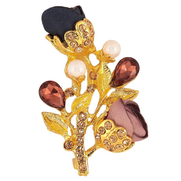 Брошка "Гілочка з синьо-бежевими квіточками, стразами та перлинами" фото №19