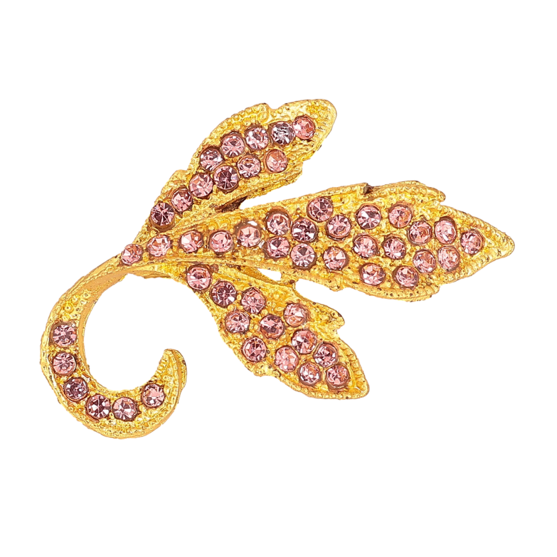 Брошь "Листик с розовыми стразами" фото №18