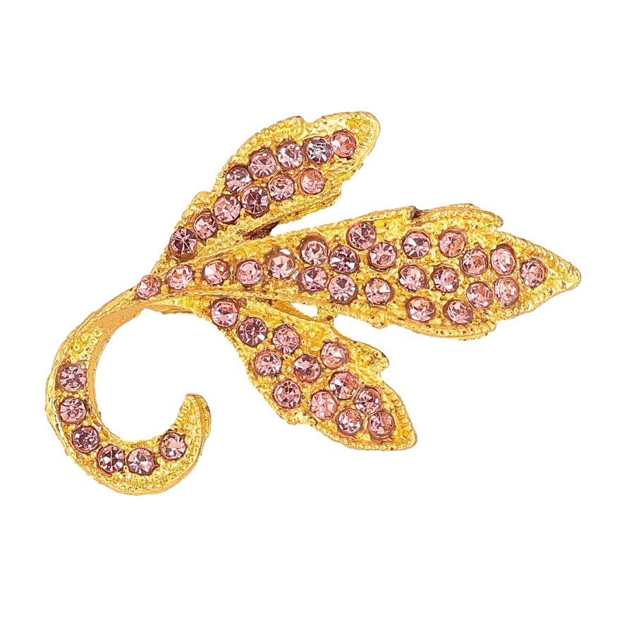 Брошка "Листок з рожевими стразами" фото №1