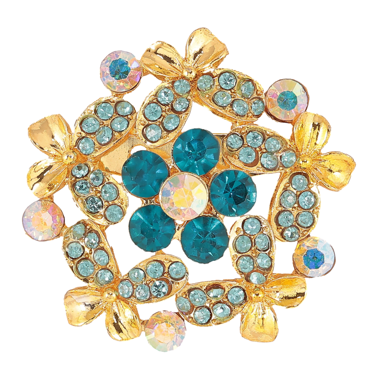 Брошка "Квітка з бірюзовими стразами" фото №1