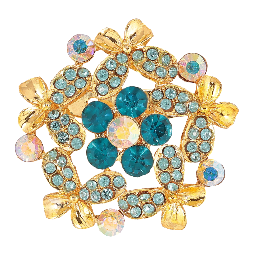 Брошка "Квітка з бірюзовими стразами" фото №1