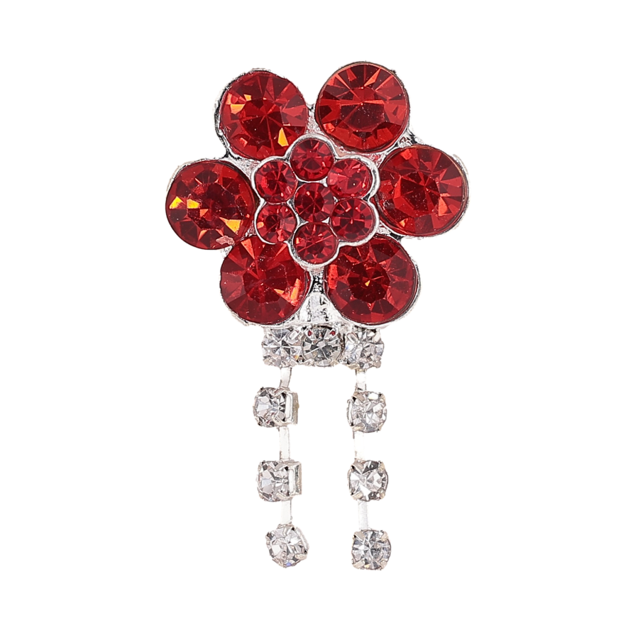 Брошка "Квітка з червоними стразами" фото №1