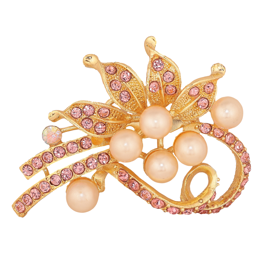 Брошка "Квіткова композиція із рожевими стразами та перлинами" фото №1