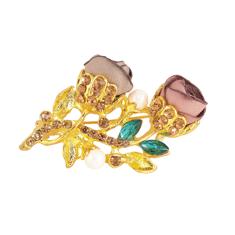 Брошка "Рожева та бежева квіточки" фото №1