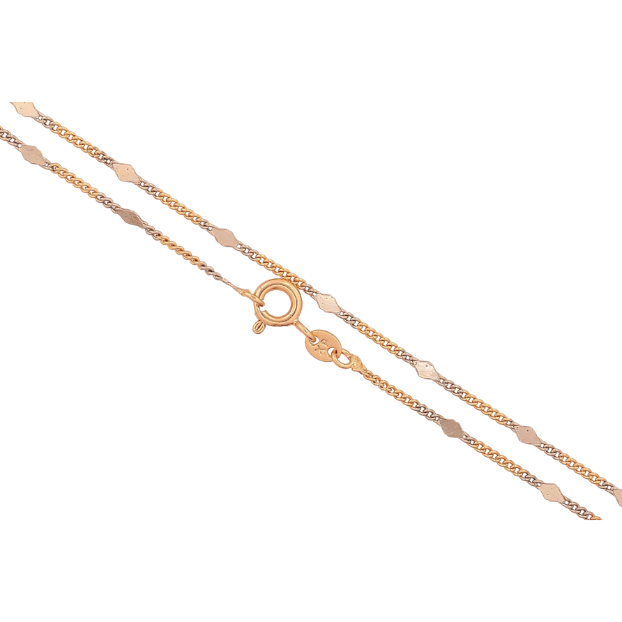 Ланцюжок Xuping колір Позолота 18K + Родій "Плетіння Панцирне з прокатаними ромбами" довжина 45см х 1-2мм фото №1