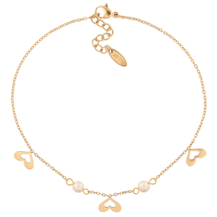 Браслет Xuping ТТМ Stainless Steel колір 14К на ногу "Ланцюжок з сердечками і перлинними бусинами" довжина з дод. ланцюжком 24-27см х 1.5-5мм фото №16 Браслет Xuping ТТМ Stainless Steel колір 14К на ногу "Ланцюжок з сердечками і перлинними бусинами" довжина з дод. ланцюжком 24-27см х 1.5-5мм фото №16