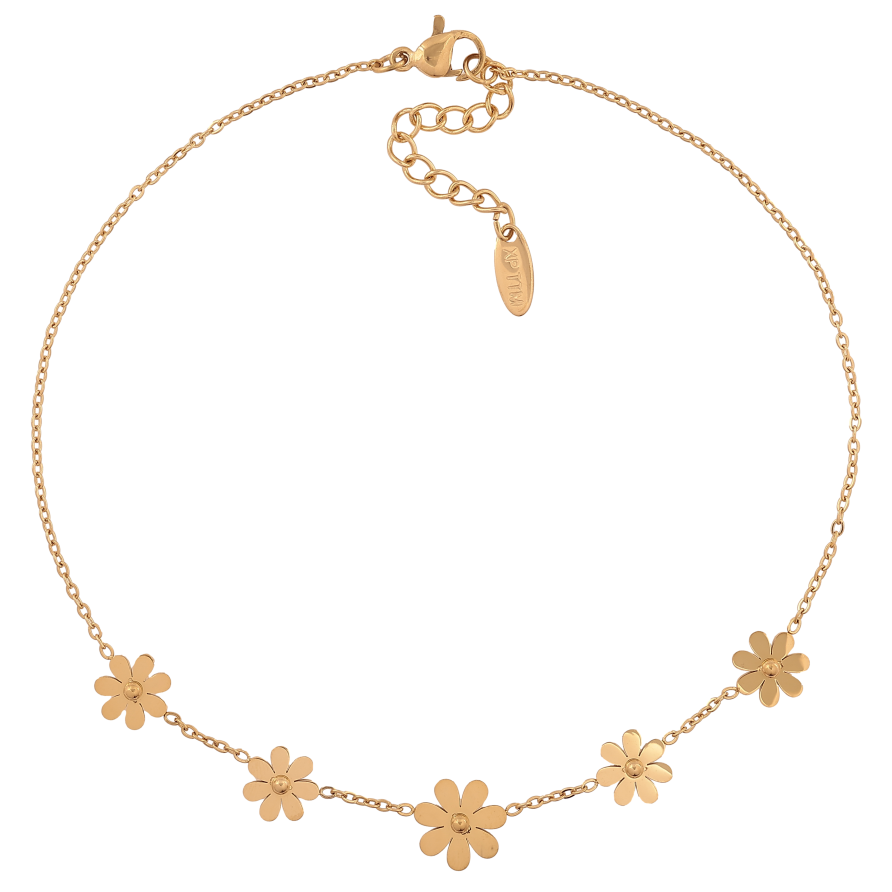 Браслет Xuping ТТМ Stainless Steel колір 14К на ногу "Ланцюжок з квіточками" довжина з дод. ланцюжком 26.5-30см х 1.5-10мм фото №1