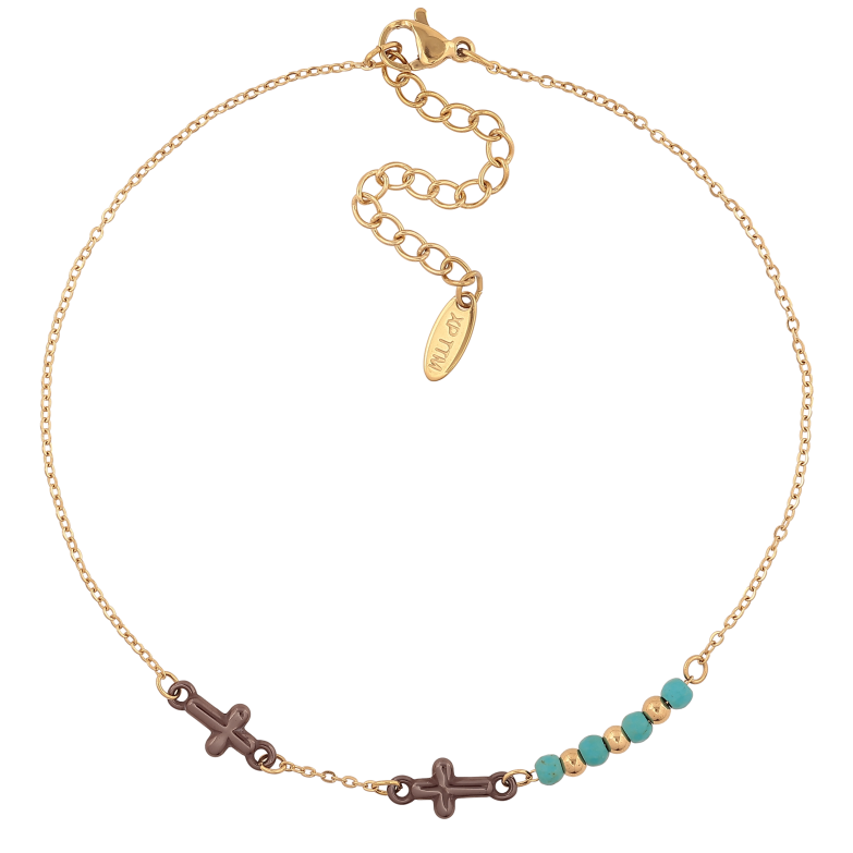 Браслет Xuping ТТМ Stainless Steel цвет 14К на ногу "Цепочка с крестиками и цветными бусинами" длина с доп. цепочкой 24.5-30см х 1-6мм фото №2 Браслет Xuping ТТМ Stainless Steel цвет 14К на ногу "Цепочка с крестиками и цветными бусинами" длина с доп. цепочкой 24.5-30см х 1-6мм фото №2