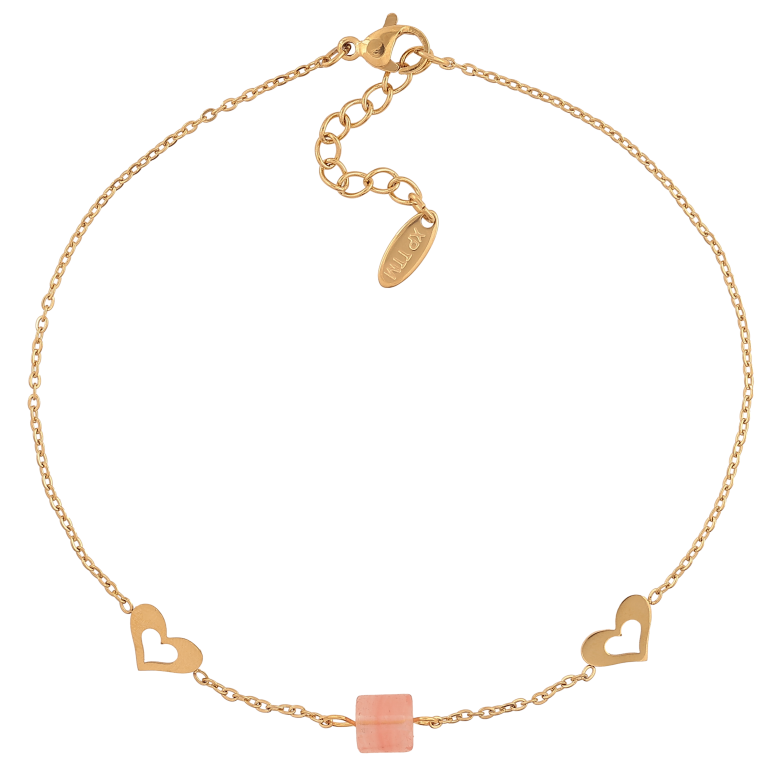 Браслет Xuping ТТМ Stainless Steel колір 14К на ногу "Ланцюжок з сердечками і рожевою намистиною" довжина з дод. ланцюжком 24-27.5см х 1-7мм фото №1 Браслет Xuping ТТМ Stainless Steel колір 14К на ногу "Ланцюжок з сердечками і рожевою намистиною" довжина з дод. ланцюжком 24-27.5см х 1-7мм фото №1