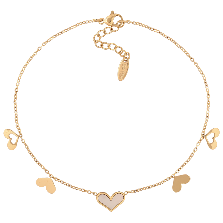 Браслет Xuping ТТМ Stainless Steel колір 14К на ногу "Ланцюжок з сердечками" довжина з дод. ланцюжком 24-27см х 1.5мм фото №1