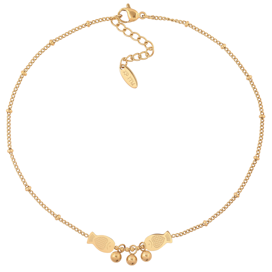 Браслет Xuping ТТМ Stainless Steel колір 14К на ногу "Ланцюжок з рибками" довжина з дод. ланцюжком 27-30.5см х 1.5-2мм фото №1