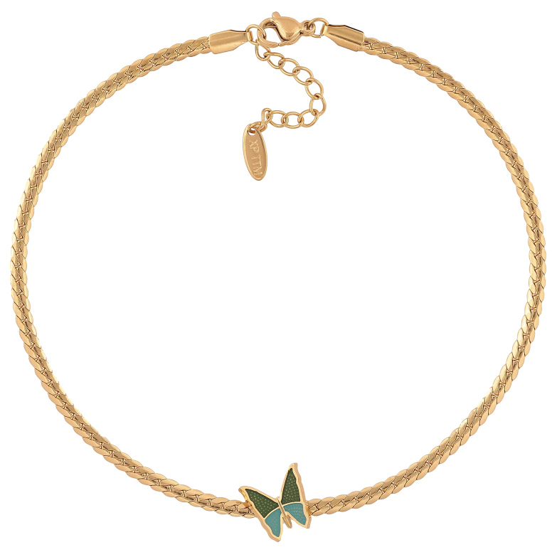 Браслет Xuping ТТМ Stainless Steel цвет 14К на ногу "Цепочка с бабочкой" длина с доп. цепочкой 27.5-31см х 3-13мм фото №1