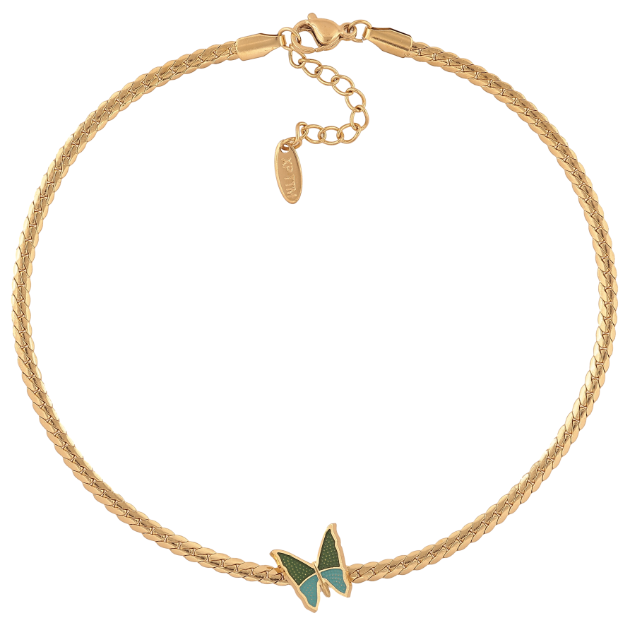 Браслет Xuping ТТМ Stainless Steel колір 14К на ногу "Ланцюжок з метеликом" довжина з дод. ланцюжком 27.5-31см х 3-13мм фото №1