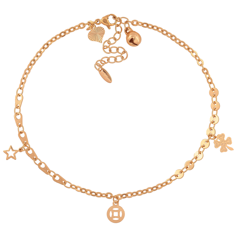 Браслет Xuping колір Позолота 18K на ногу "Ланцюжок з підвісками" розмір з дод. ланцюжком 24-28.5см х 2.5-4мм фото №1