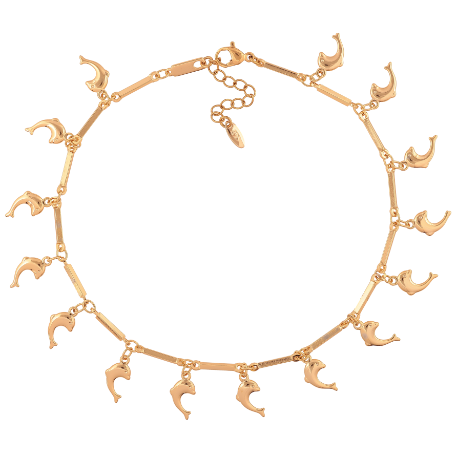 Браслет Xuping колір Позолота 18K на ногу "Дельфіни" розмір з дод. ланцюжком 27-30.5см х 2мм фото №1