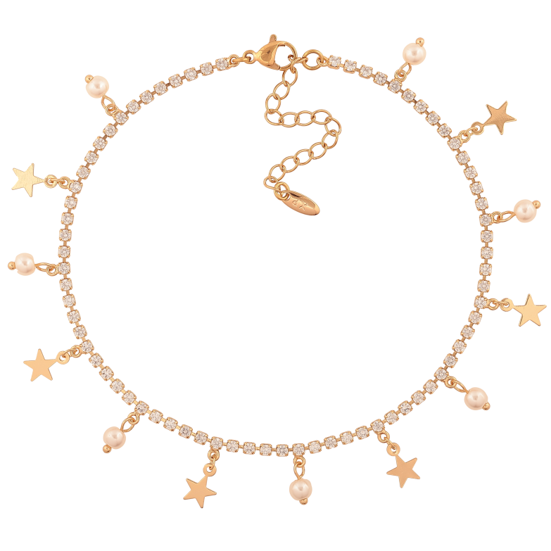 Браслет Xuping колір Позолота 18K на ногу "Кристальна доріжка з підвісками" розмір з доп.ланцюжком 24-29см х 2мм фото №1