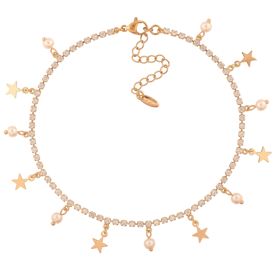 Браслет Xuping колір Позолота 18K на ногу "Кристальна доріжка з підвісками" розмір з доп.ланцюжком 24-29см х 2мм фото №1