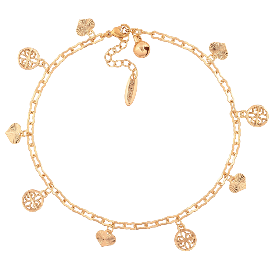 Браслет Xuping колір Позолота 18K на ногу "Ланцюжок з підвісками" розмір з доп.ланцюжком  23-26см х 3мм фото №1