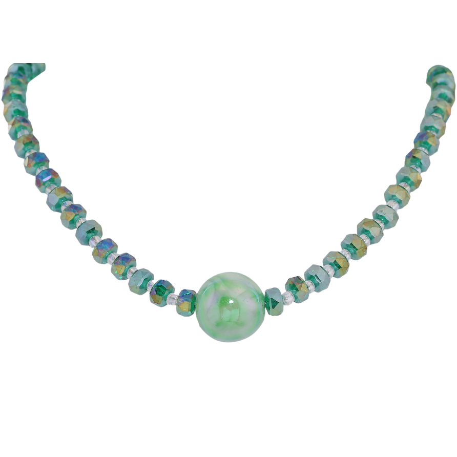 Намисто Xuping ТТМ Stainless Steel колір Родій "Зелені намистини" довжина 45-49см х 3-15мм фото №1