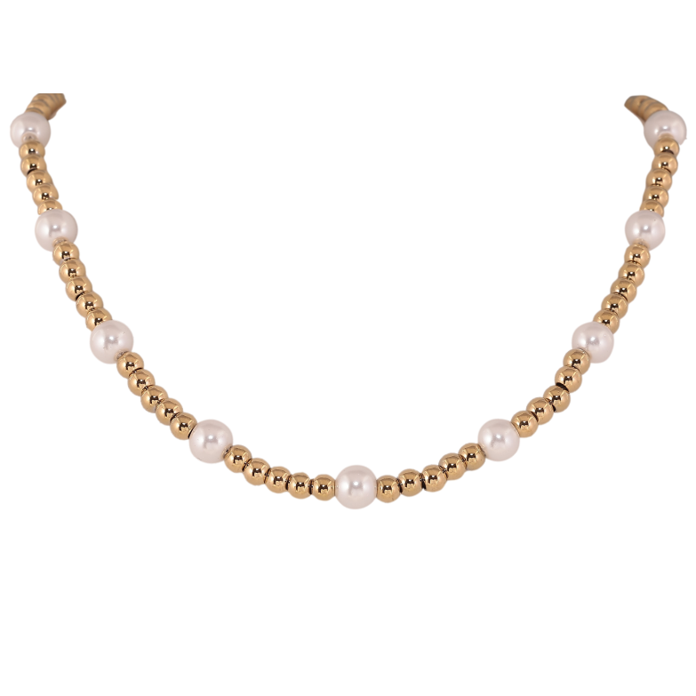 Намисто Xuping ТТМ Stainless Steel колір 14К "Перлинно-золотисті намистини" довжина 45-50см х 4-6мм фото №1 Намисто Xuping ТТМ Stainless Steel колір 14К "Перлинно-золотисті намистини" довжина 45-50см х 4-6мм фото №1