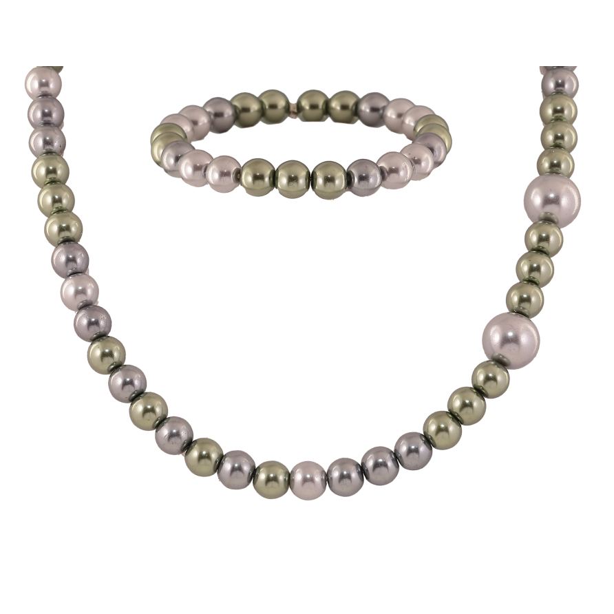 Набор Бусы Браслет "Нить оливково-серых бусин"  длина 63см х 8-12мм, браслет на резинке фото №1