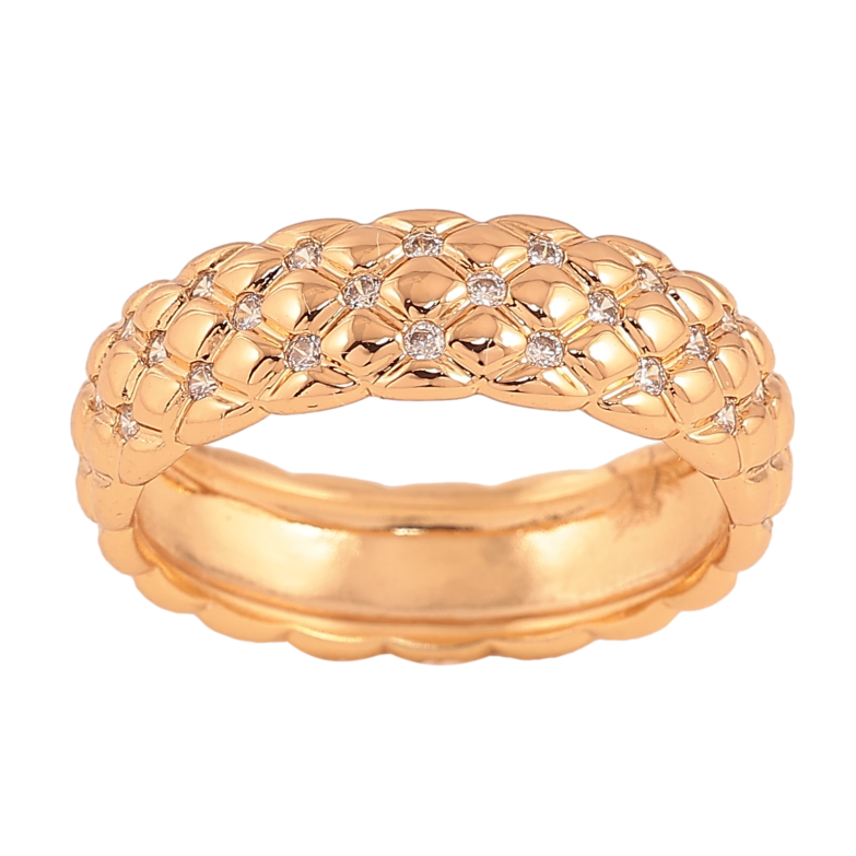 Каблучка Xuping колір Позолота 18K "Візерунок з кристалами" шир. 6мм фото №2 Каблучка Xuping колір Позолота 18K "Візерунок з кристалами" шир. 6мм фото №2