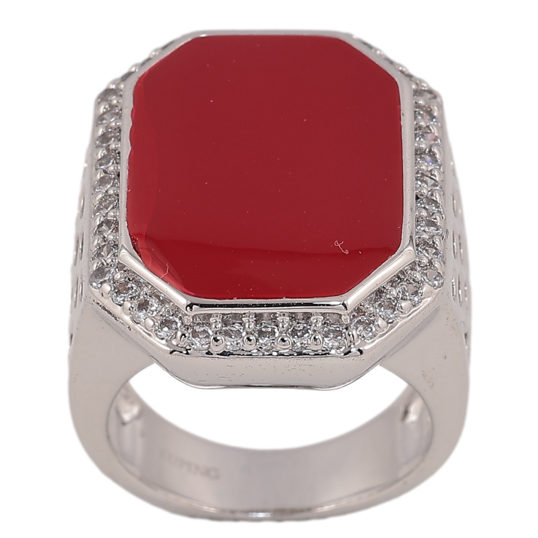 Перстень Xuping колір родій фарбування червоною емаллю з кристалами фото №1