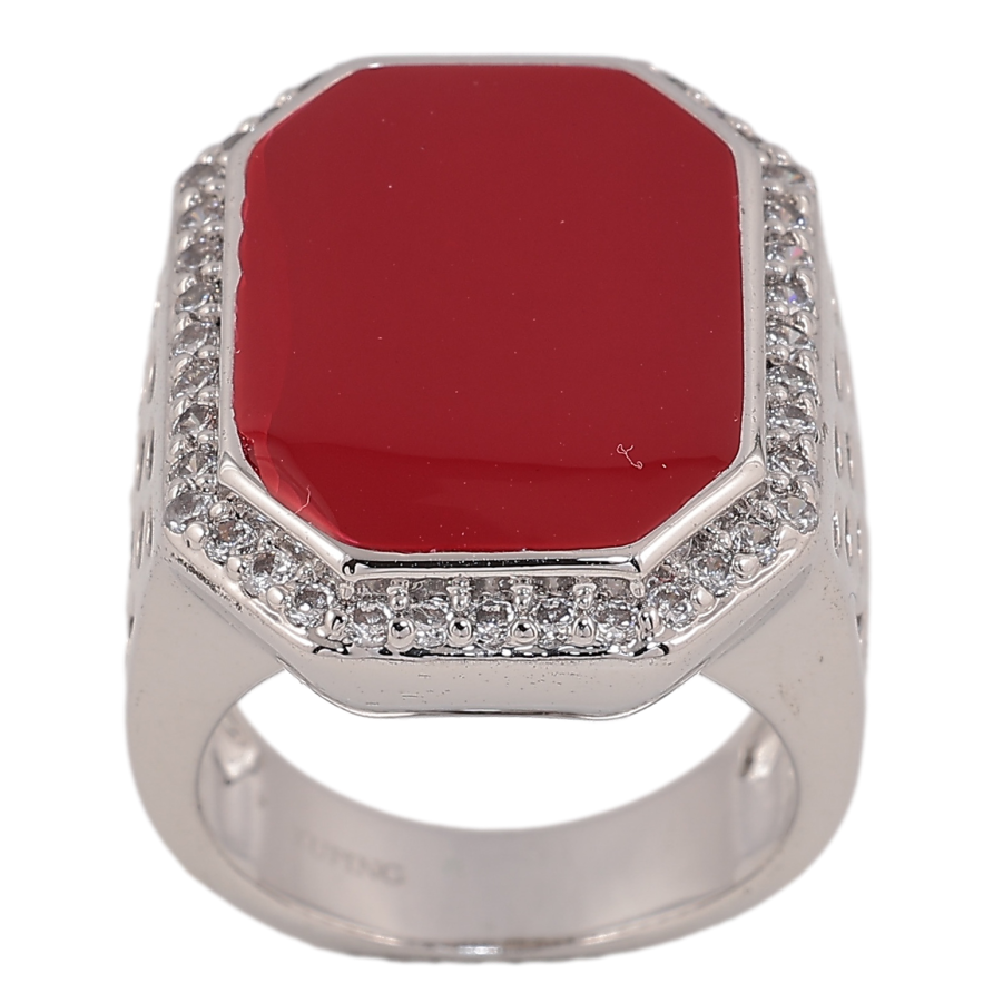 Перстень Xuping колір родій фарбування червоною емаллю з кристалами фото №1