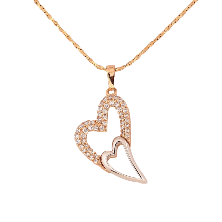 Кулон на ланцюжку Xuping колір Позолота 18К + Родій "Сердечки з кристалами" довжина 45-50см х 1мм фото №10