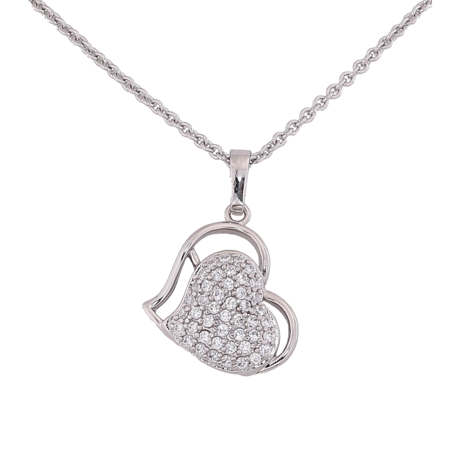 Кулон на цепочке Xuping M&L Цвет Родий Сердечко с инкрустацией цирконием длина 39см х 2мм фото №1