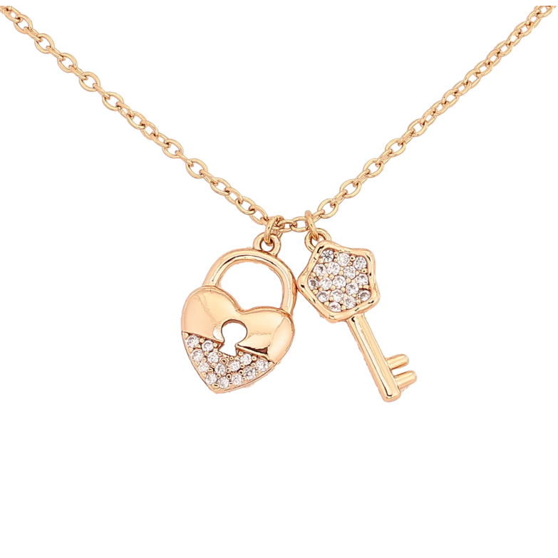 Кулон на ланцюжку Xuping колір Позолота 18К "Замочок-серце з ключиком" довжина 43-46см х 2мм фото №4