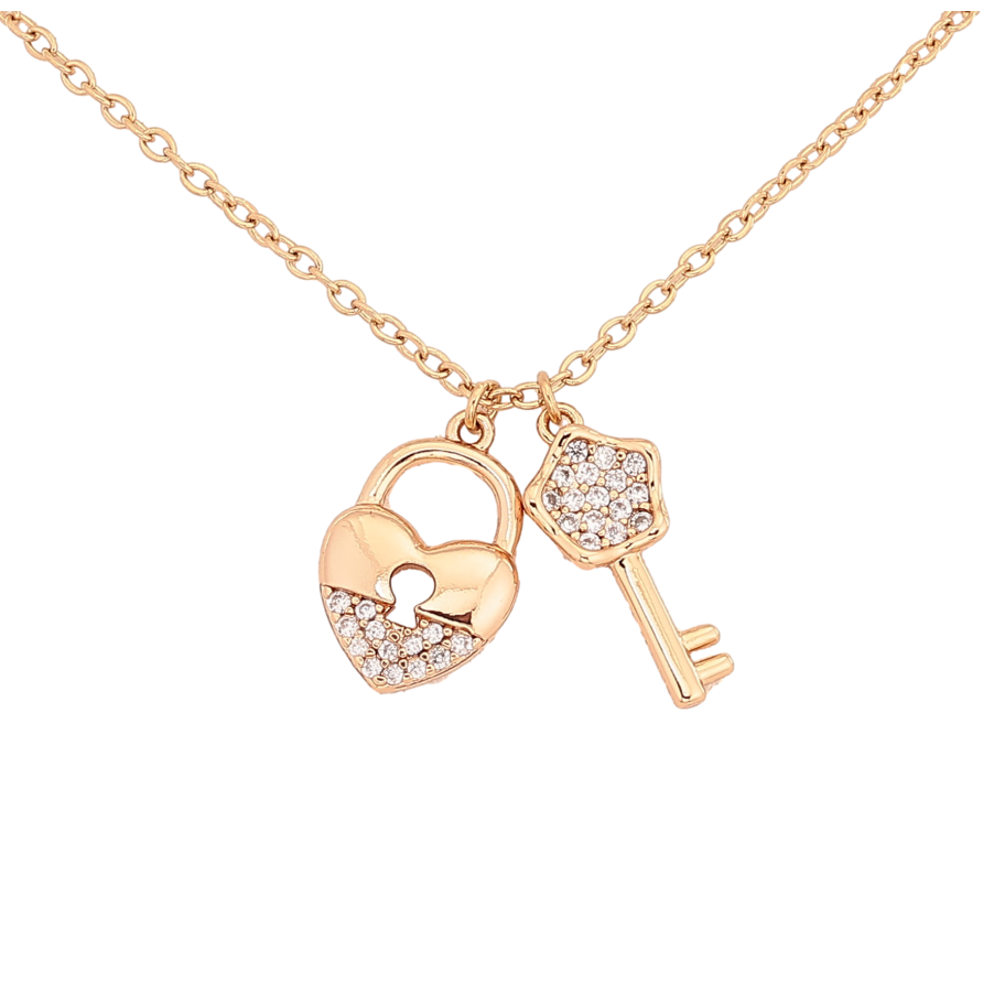 Кулон на ланцюжку Xuping колір Позолота 18К "Замочок-серце з ключиком" довжина 43-46см х 2мм фото №1